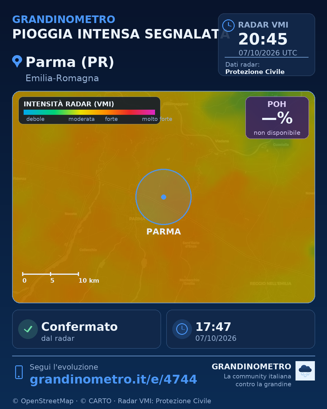 Mappa dell'evento: pioggia intensa a Parma (PR)