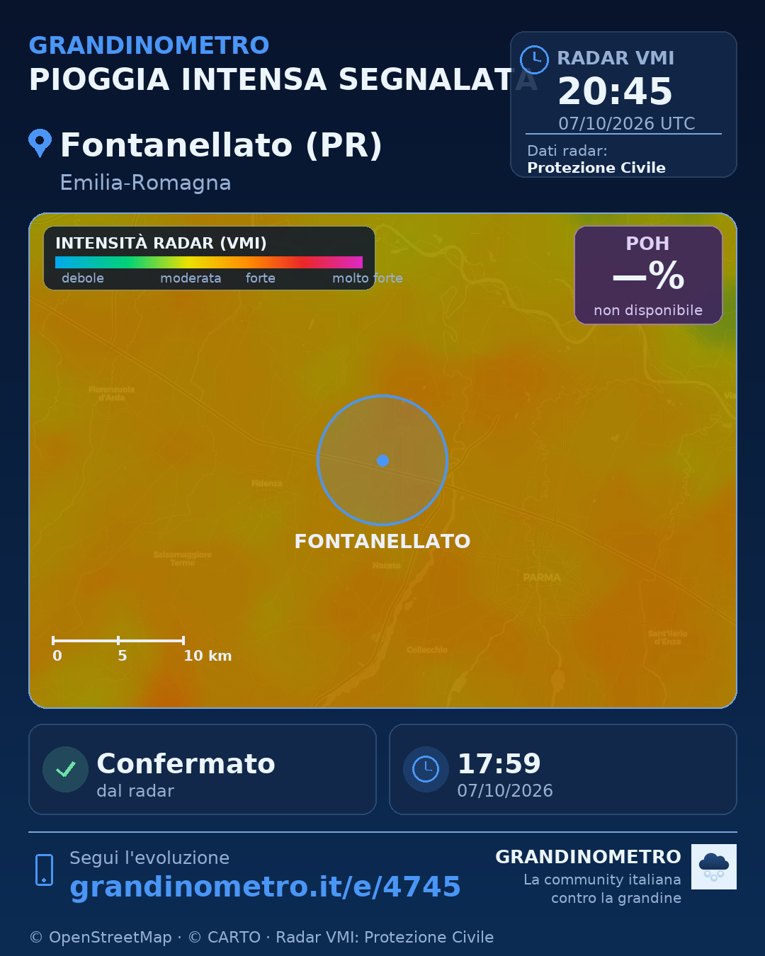 Mappa dell'evento: pioggia intensa a Fontanellato (PR)