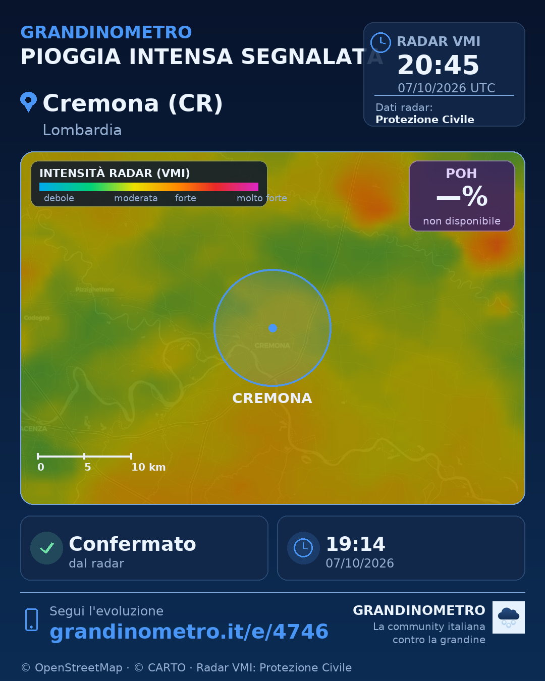 Mappa dell'evento: pioggia intensa a Cremona (CR)