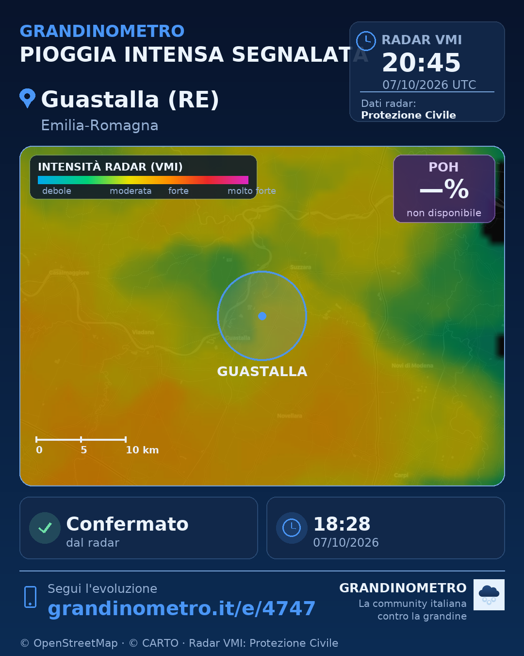 Mappa dell'evento: pioggia intensa a Guastalla (RE)