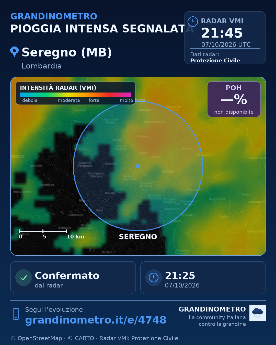 Mappa dell'evento: pioggia intensa a Seregno (MB)