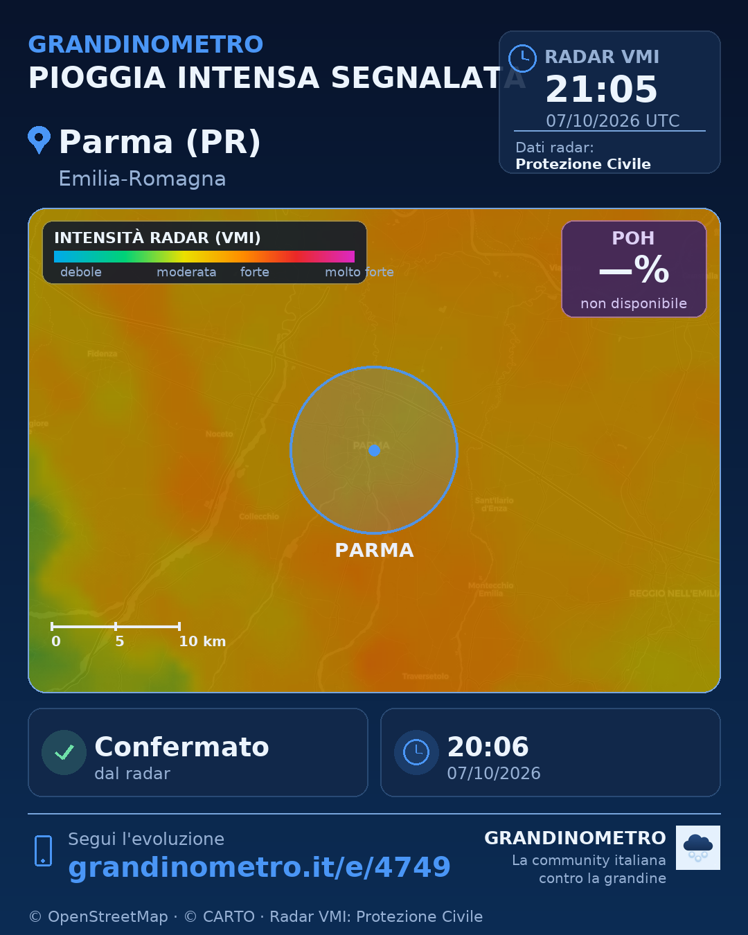 Mappa dell'evento: pioggia intensa a Parma (PR)