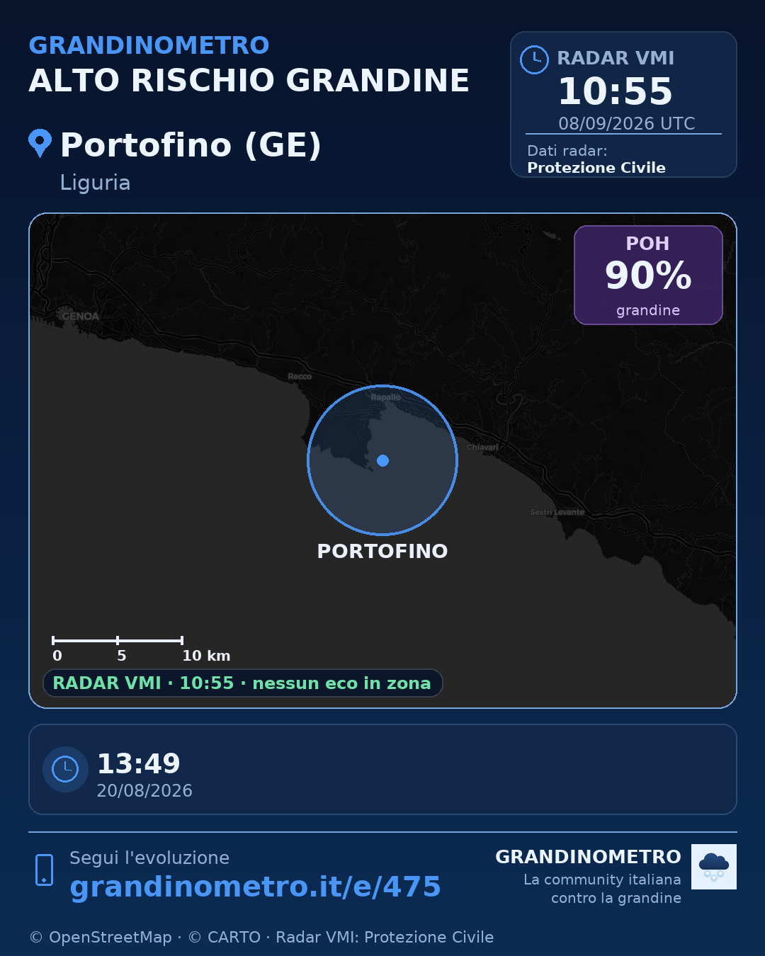 Mappa dell'evento: grandine a Portofino (GE)