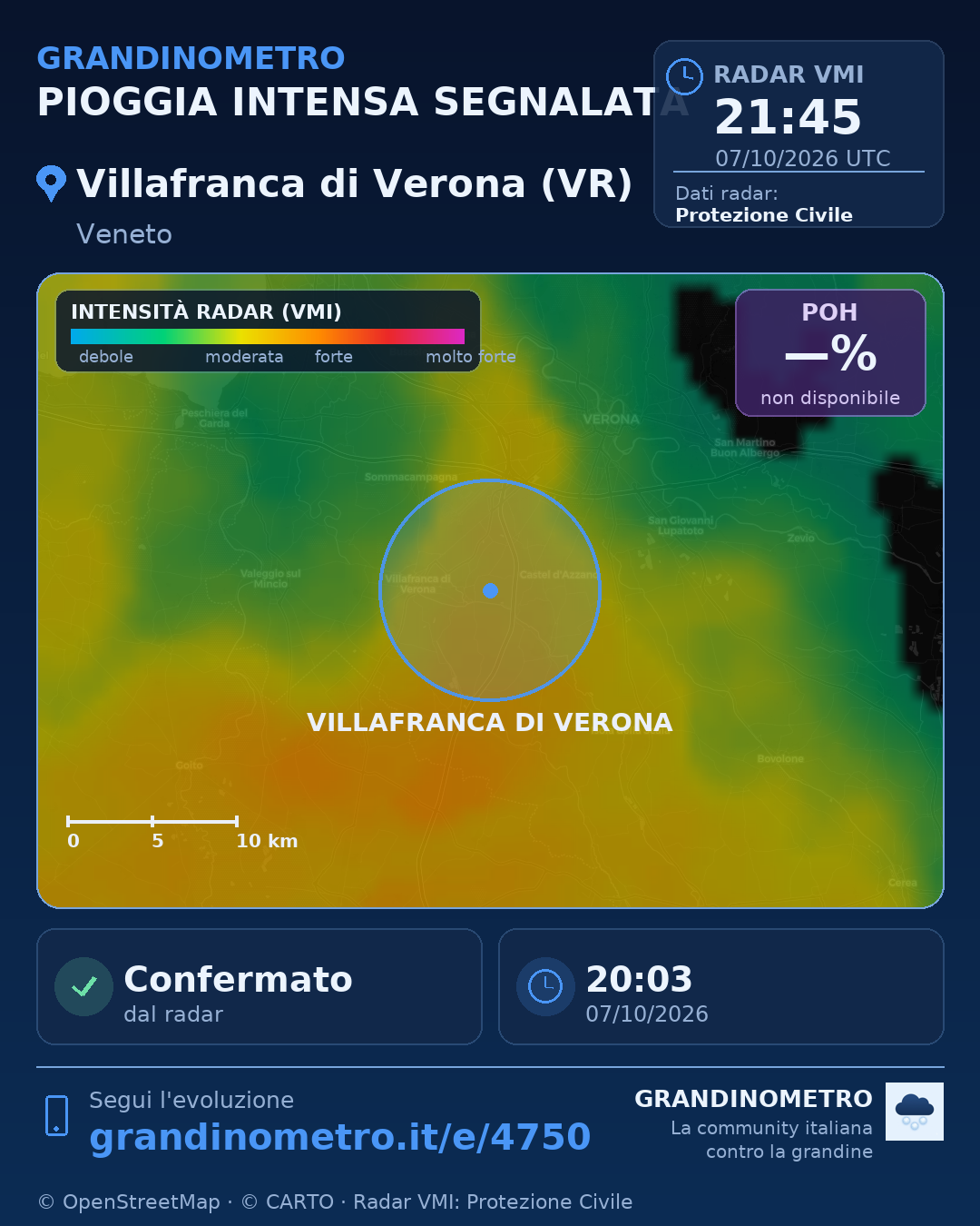 Mappa dell'evento: pioggia intensa a Villafranca di Verona (VR)