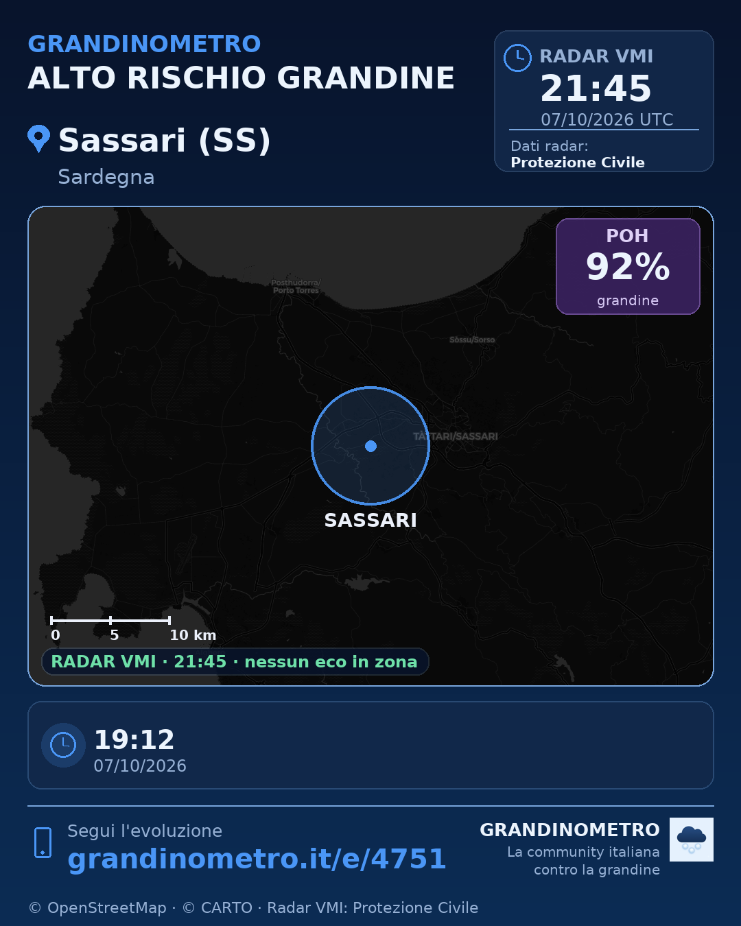 Mappa dell'evento: grandine a Sassari (SS)