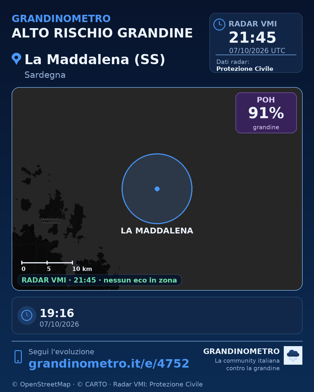 Mappa dell'evento: grandine a La Maddalena (SS)
