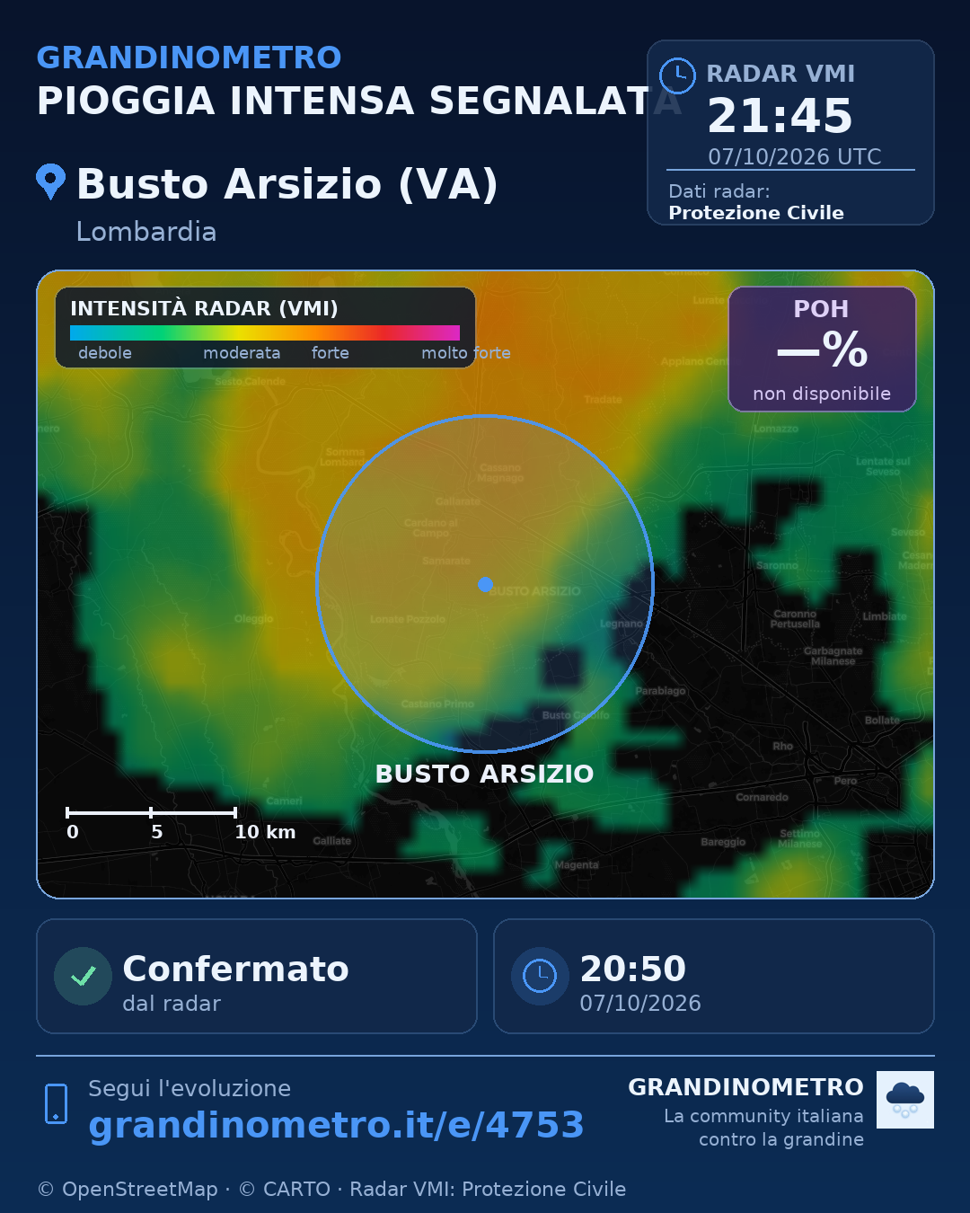 Mappa dell'evento: pioggia intensa a Busto Arsizio (VA)