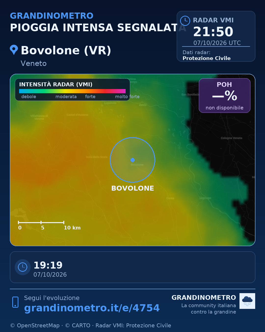 Mappa dell'evento: pioggia intensa a Bovolone (VR)