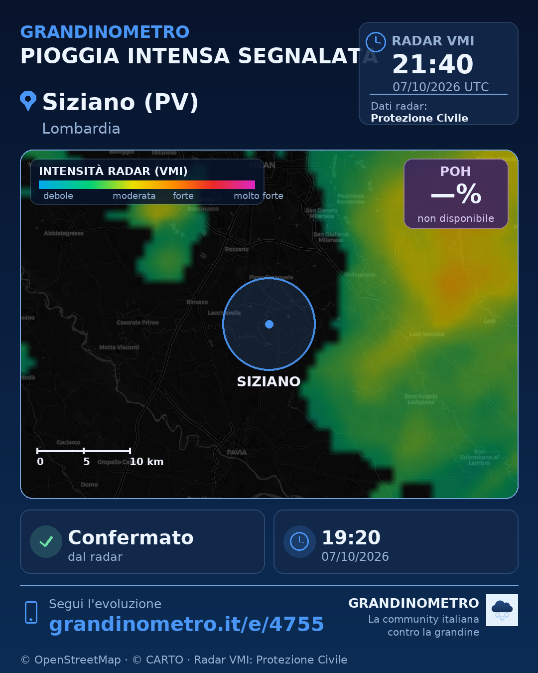 Mappa dell'evento: pioggia intensa a Siziano (PV)