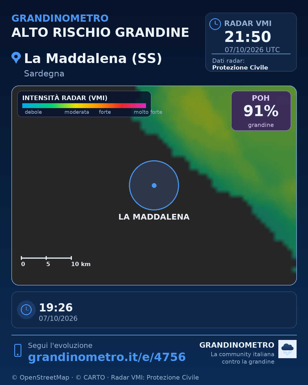 Mappa dell'evento: grandine a La Maddalena (SS)