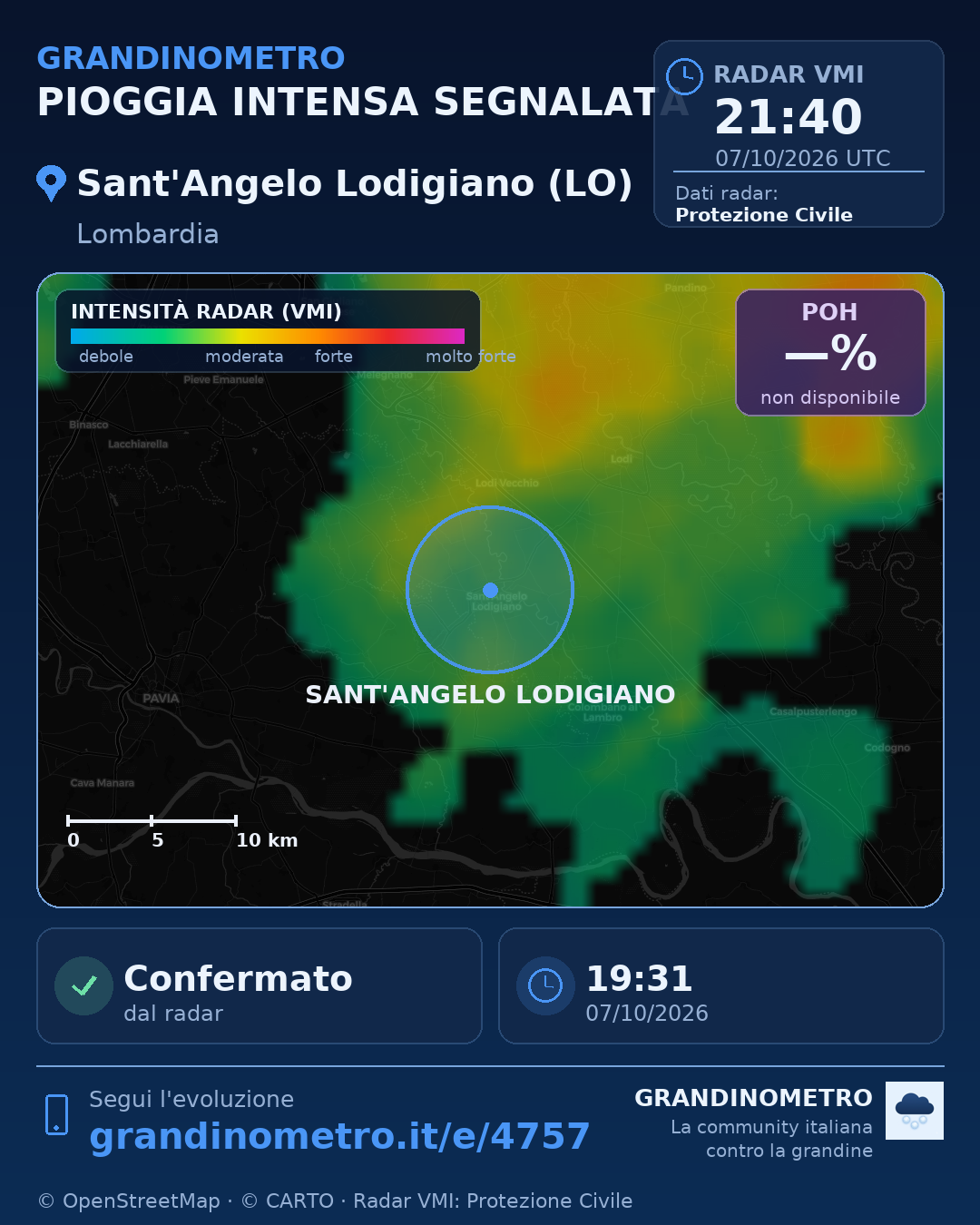 Mappa dell'evento: pioggia intensa a Sant'Angelo Lodigiano (LO)