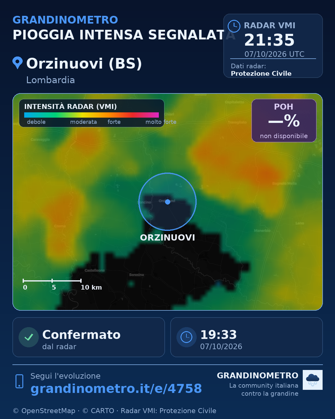Mappa dell'evento: pioggia intensa a Orzinuovi (BS)