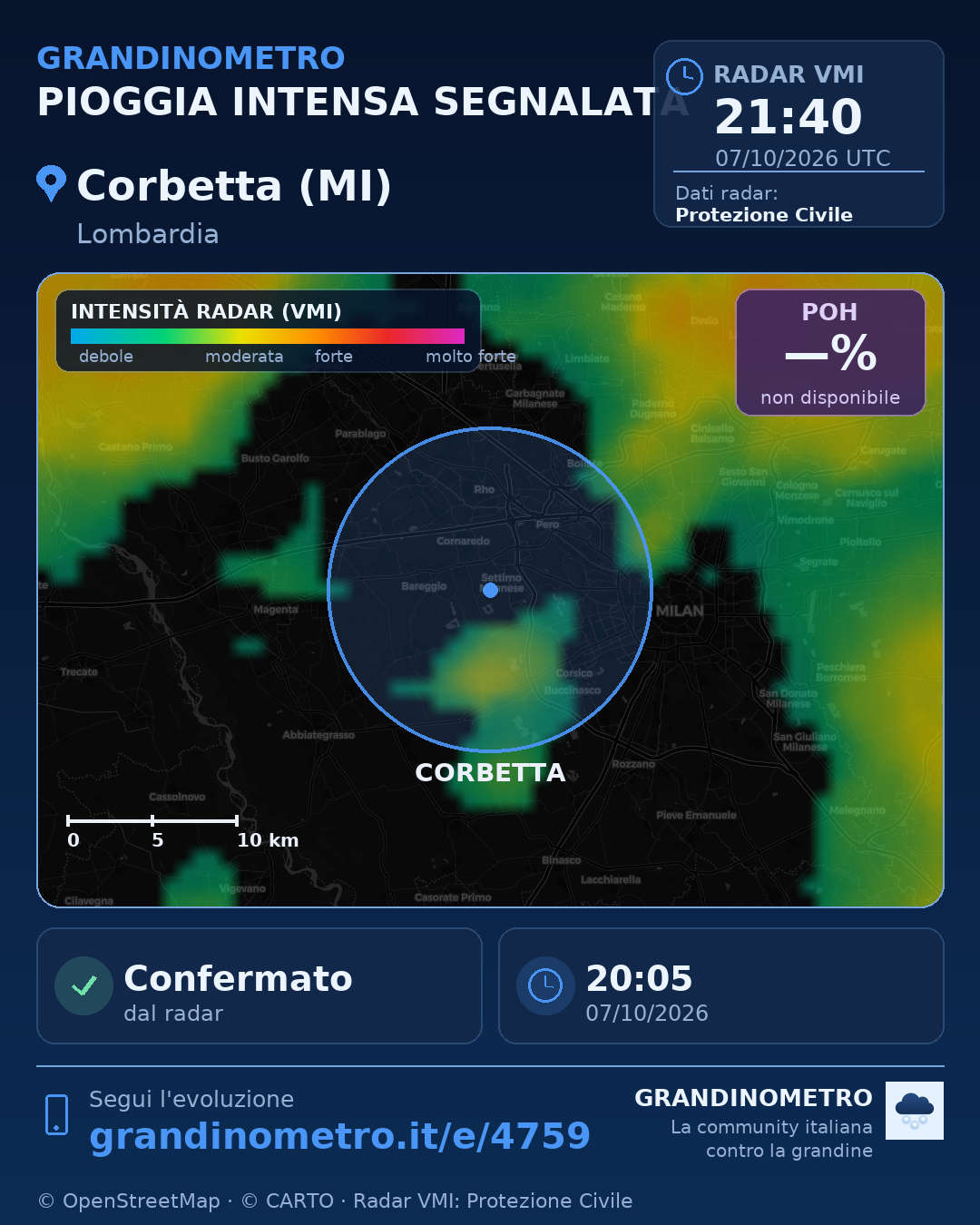 Mappa dell'evento: pioggia intensa a Corbetta (MI)