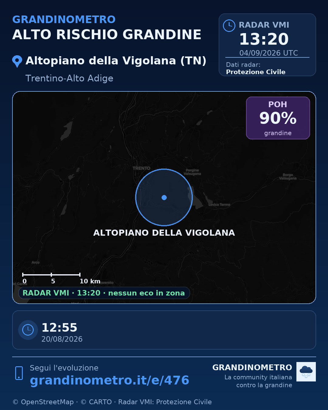 Mappa dell'evento: grandine ad Altopiano della Vigolana (TN)