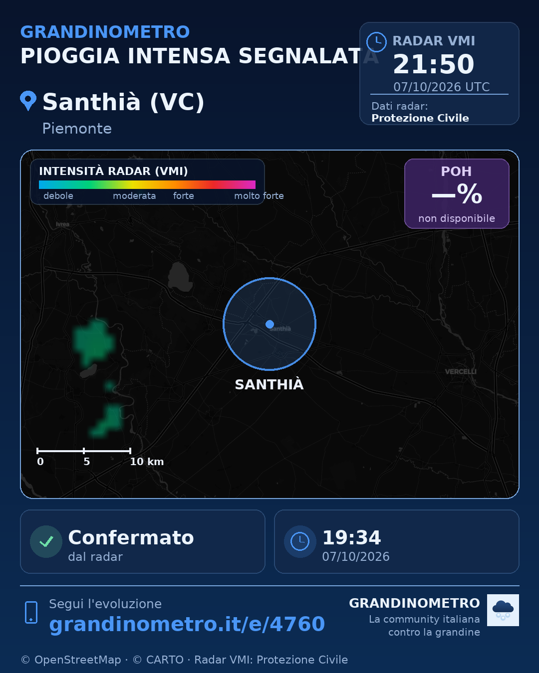 Mappa dell'evento: pioggia intensa a Santhià (VC)