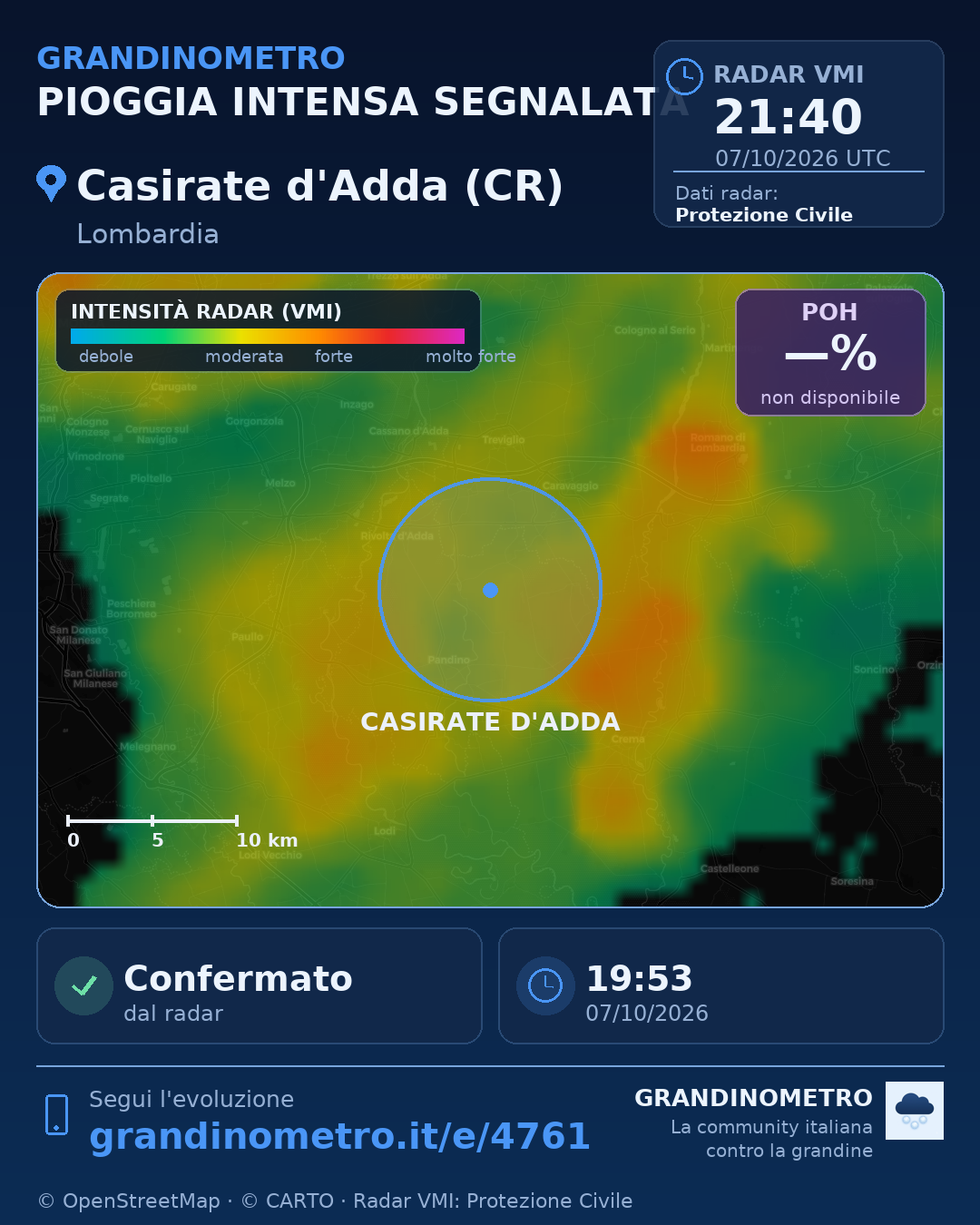 Mappa dell'evento: pioggia intensa a Casirate d'Adda (CR)