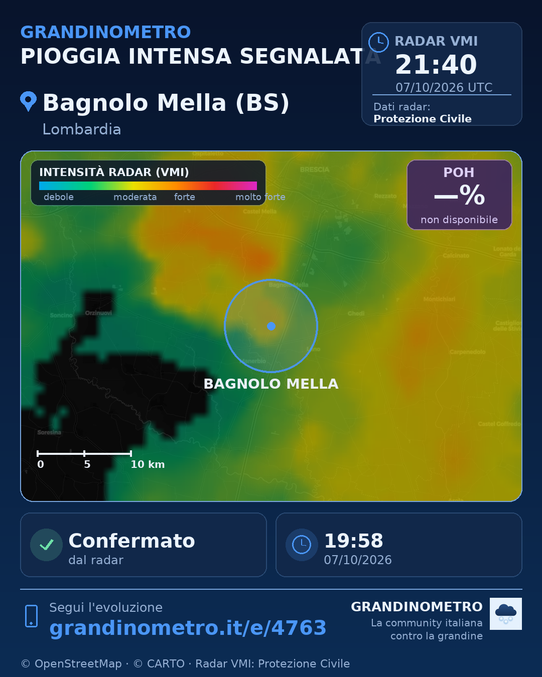 Mappa dell'evento: pioggia intensa a Bagnolo Mella (BS)