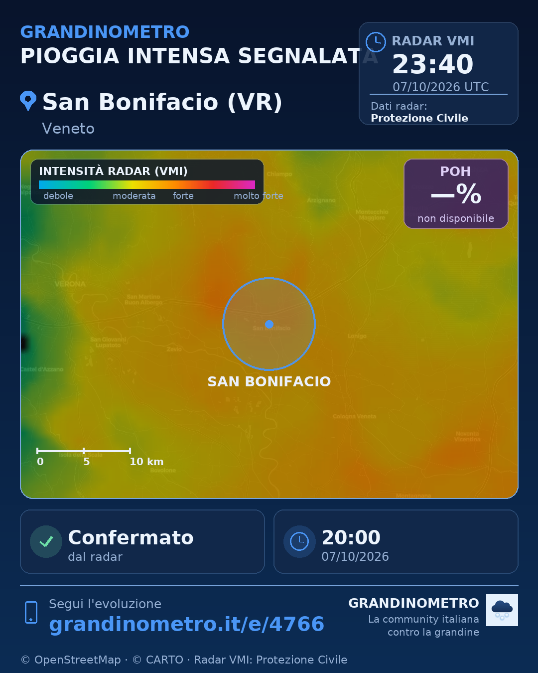 Mappa dell'evento: pioggia intensa a San Bonifacio (VR)