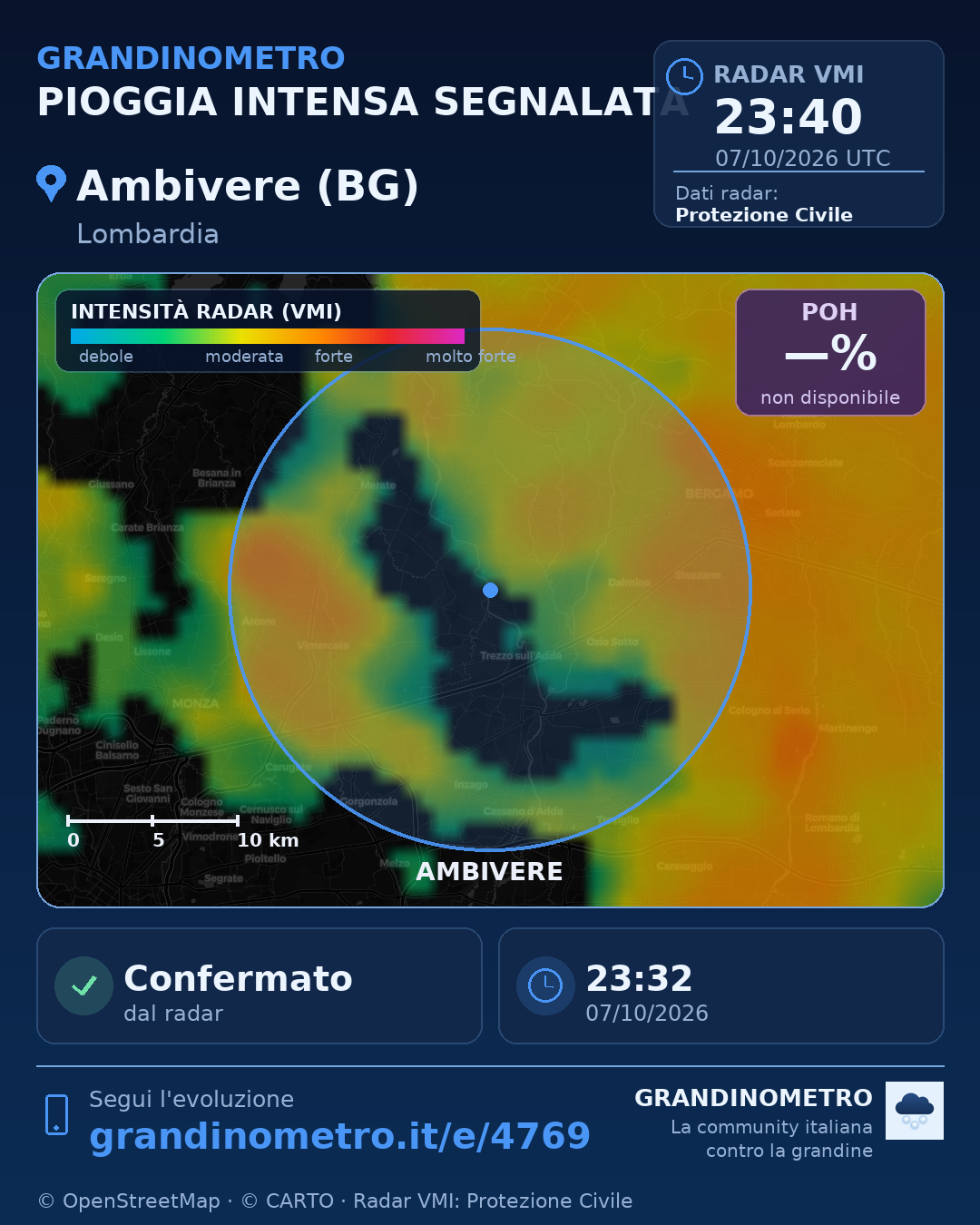 Mappa dell'evento: pioggia intensa ad Ambivere (BG)
