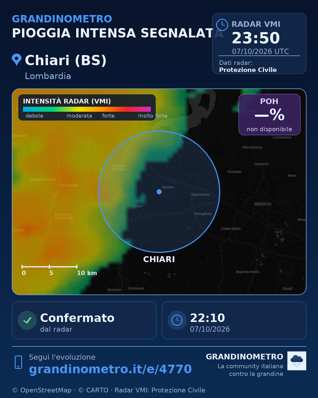 Mappa dell'evento: pioggia intensa a Chiari (BS)