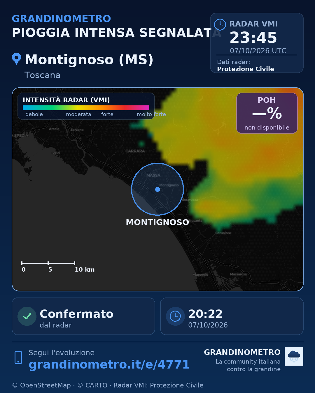 Mappa dell'evento: pioggia intensa a Montignoso (MS)