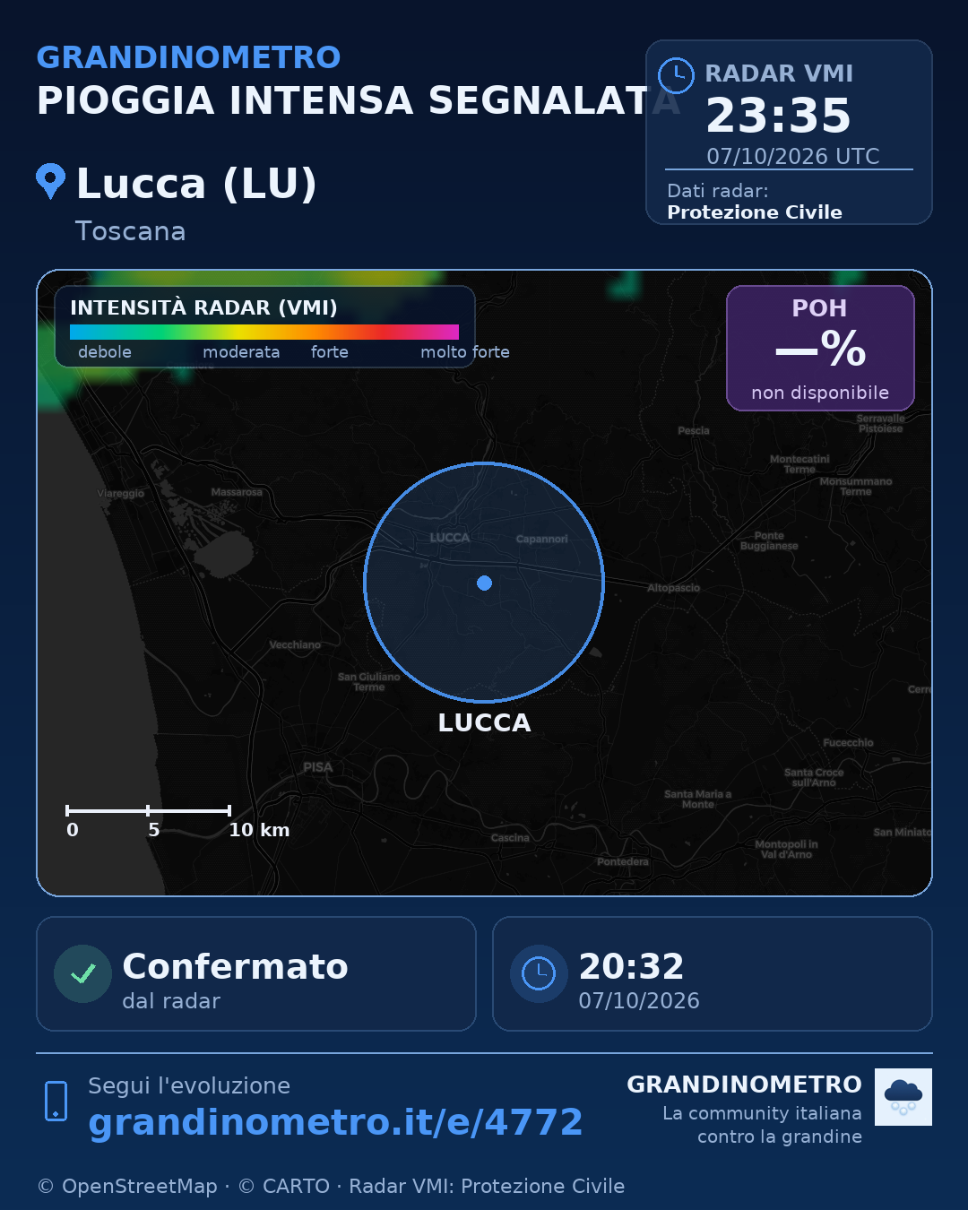 Mappa dell'evento: pioggia intensa a Lucca (LU)