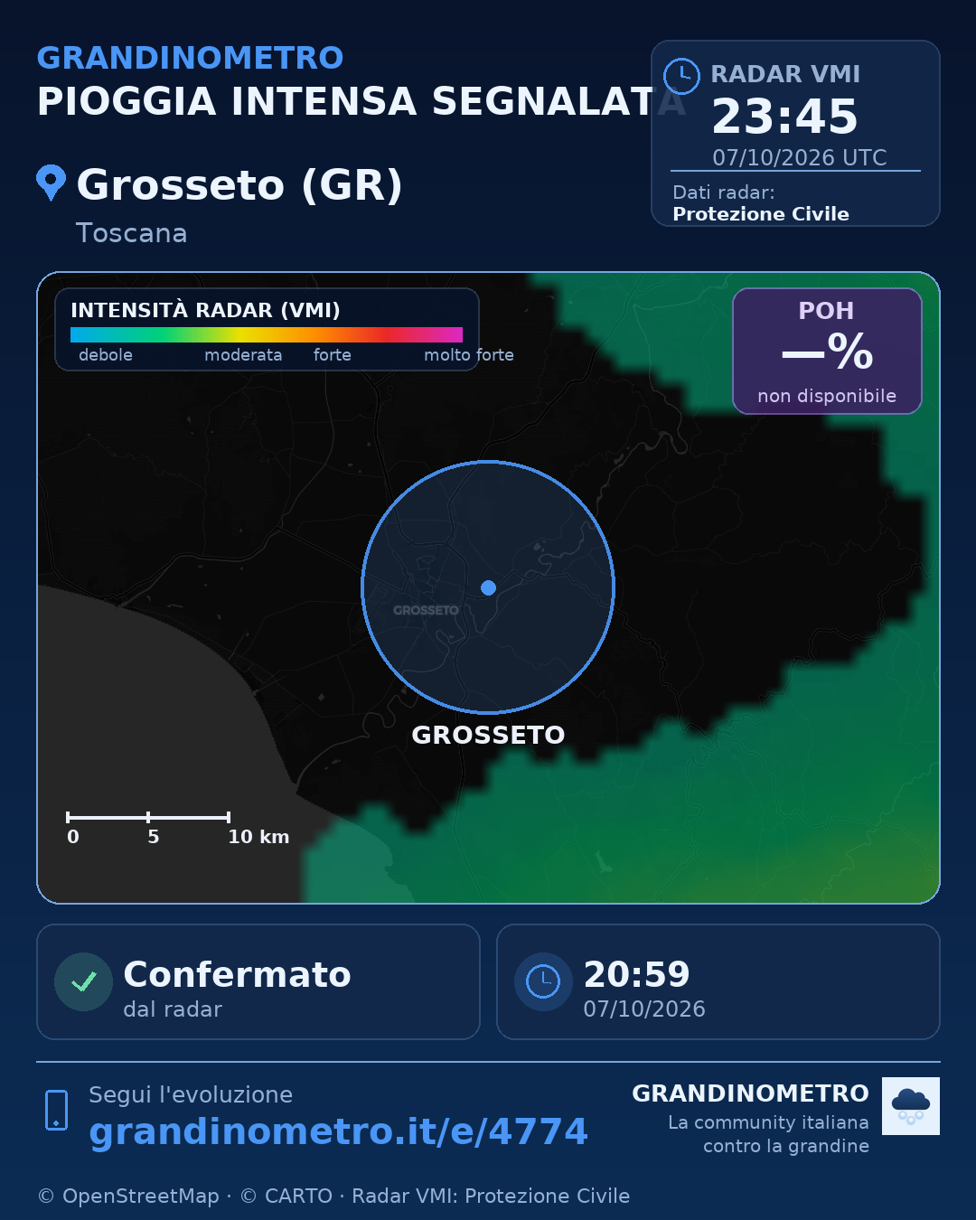 Mappa dell'evento: pioggia intensa a Grosseto (GR)