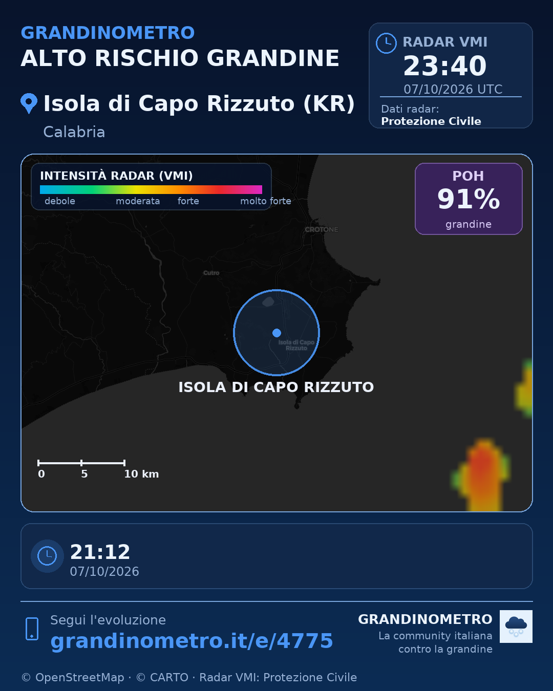 Mappa dell'evento: grandine a Isola di Capo Rizzuto (KR)