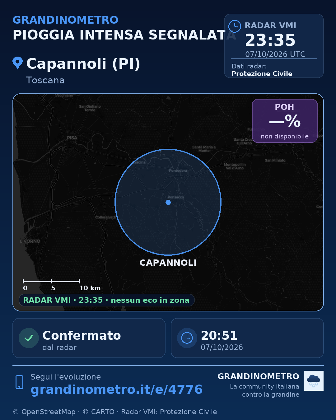 Mappa dell'evento: pioggia intensa a Capannoli (PI)