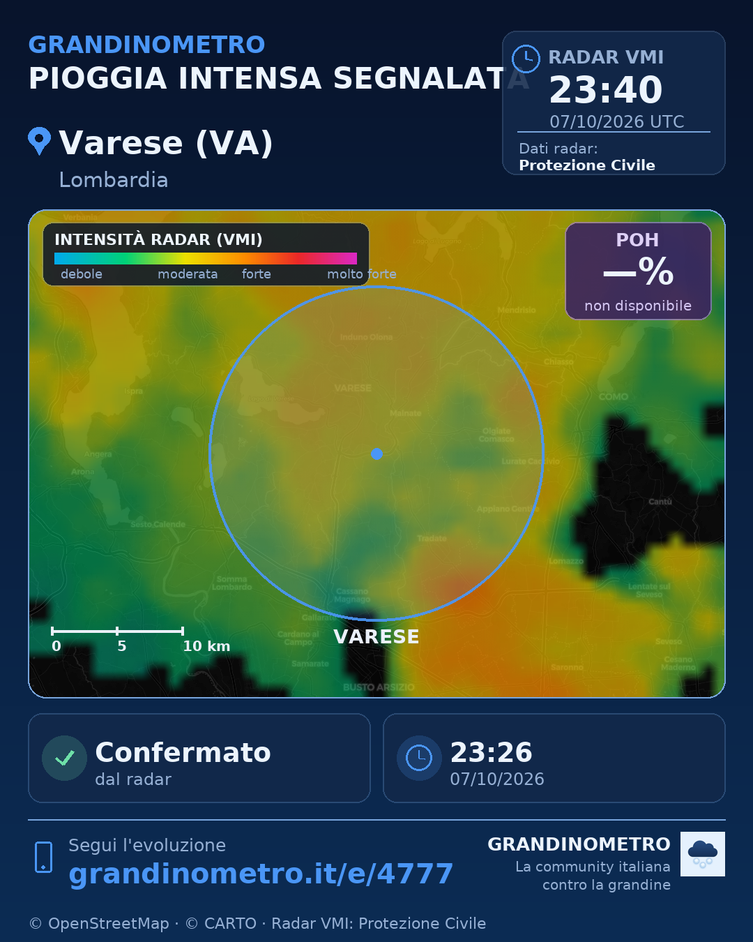 Mappa dell'evento: pioggia intensa a Varese (VA)