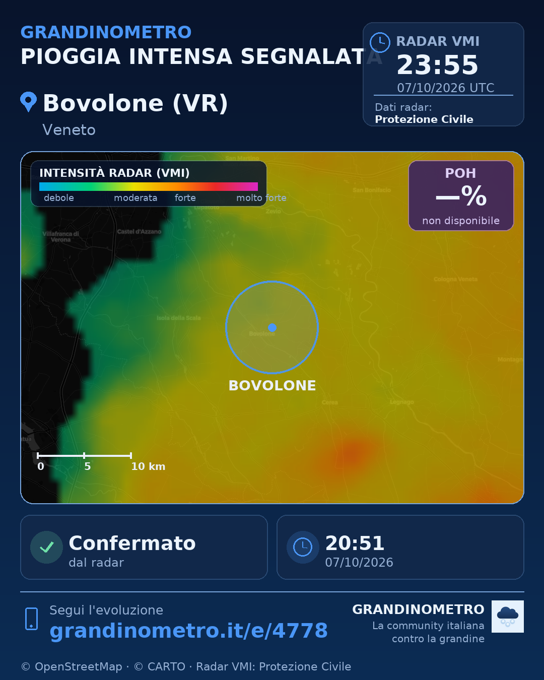 Mappa dell'evento: pioggia intensa a Bovolone (VR)