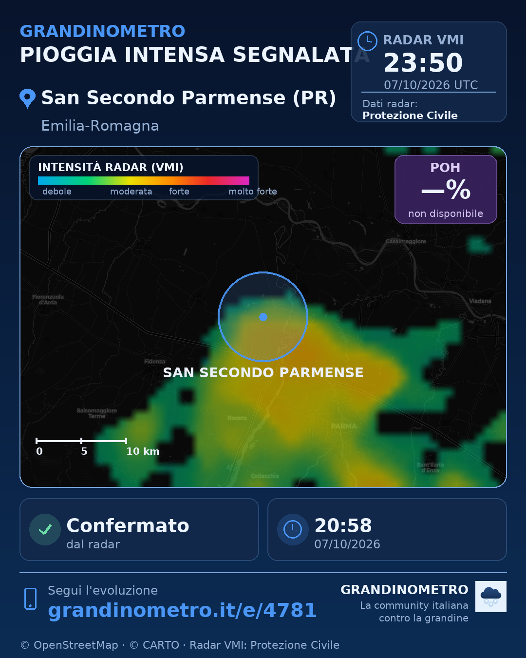 Mappa dell'evento: pioggia intensa a San Secondo Parmense (PR)