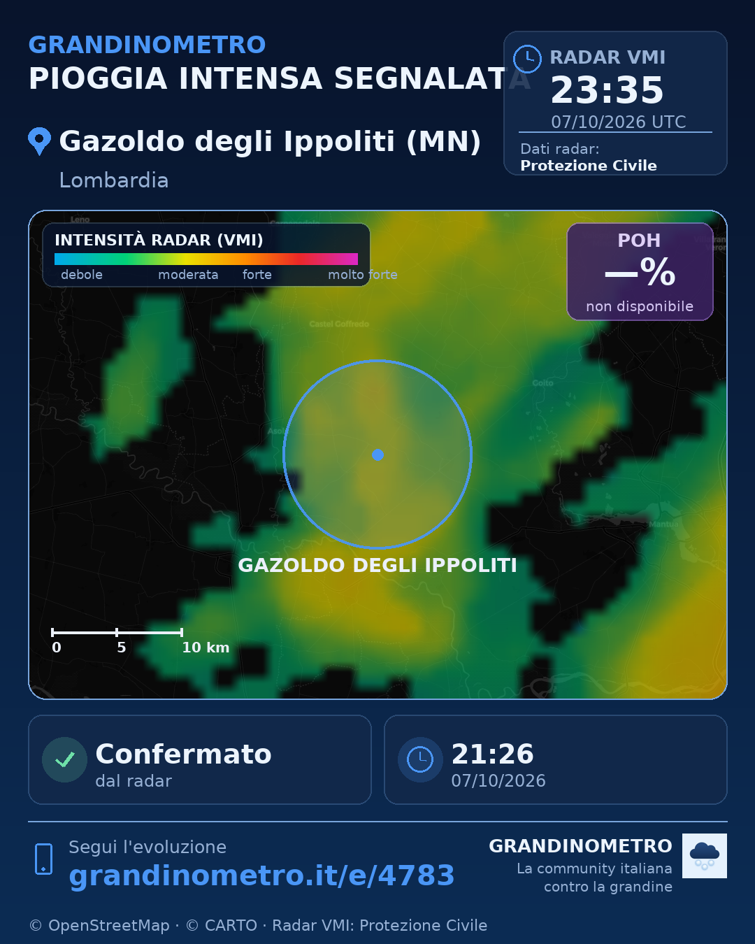 Mappa dell'evento: pioggia intensa a Gazoldo degli Ippoliti (MN)