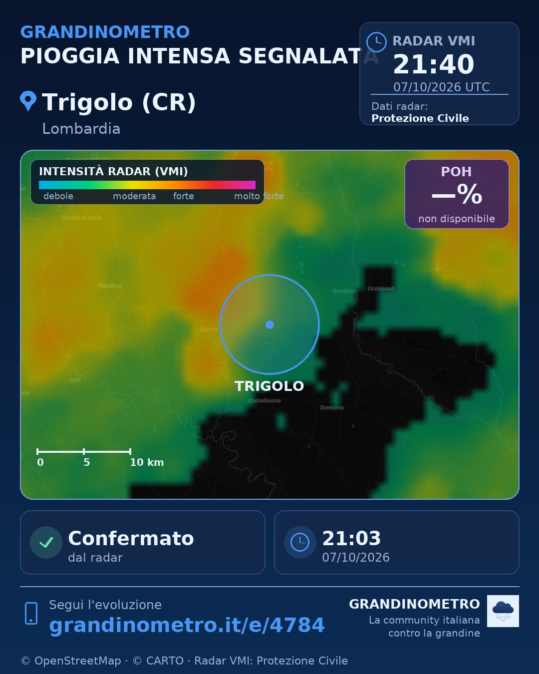 Mappa dell'evento: pioggia intensa a Trigolo (CR)