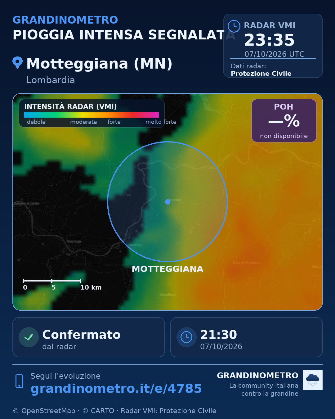 Mappa dell'evento: pioggia intensa a Motteggiana (MN)
