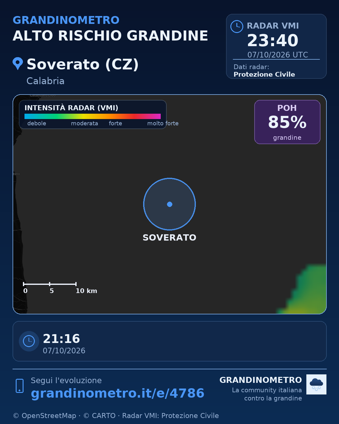 Mappa dell'evento: grandine a Soverato (CZ)