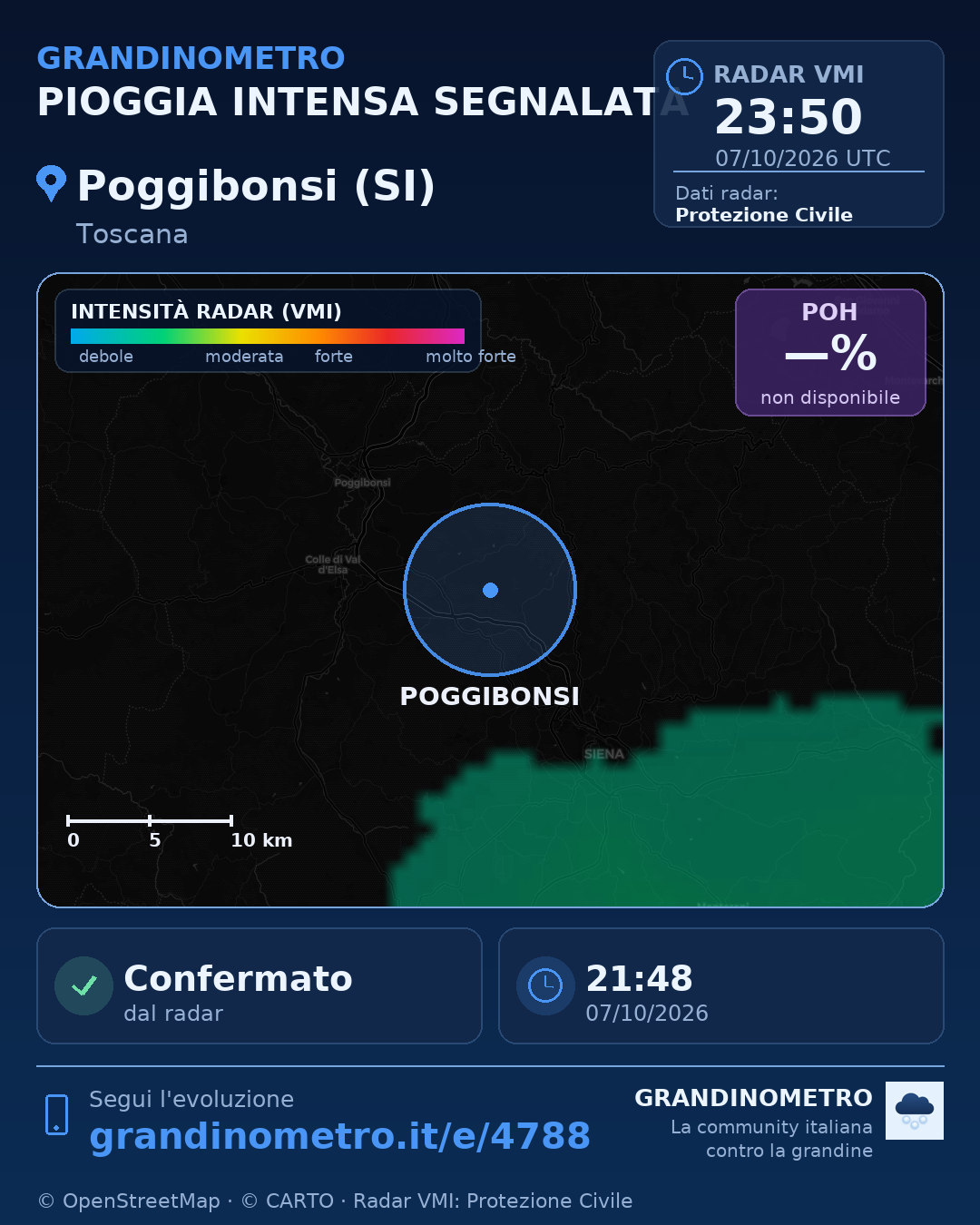 Mappa dell'evento: pioggia intensa a Poggibonsi (SI)