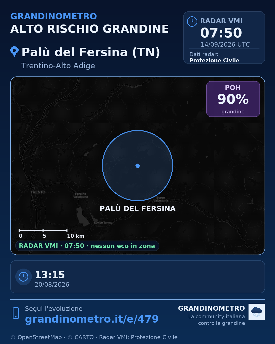 Mappa dell'evento: grandine a Palù del Fersina (TN)