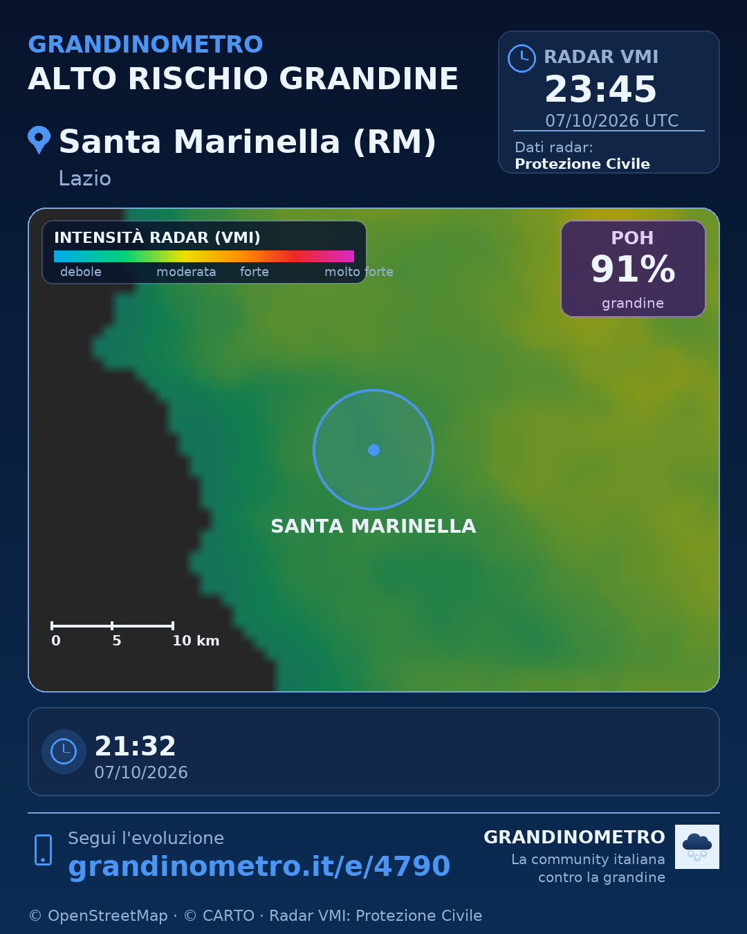 Mappa dell'evento: grandine a Santa Marinella (RM)