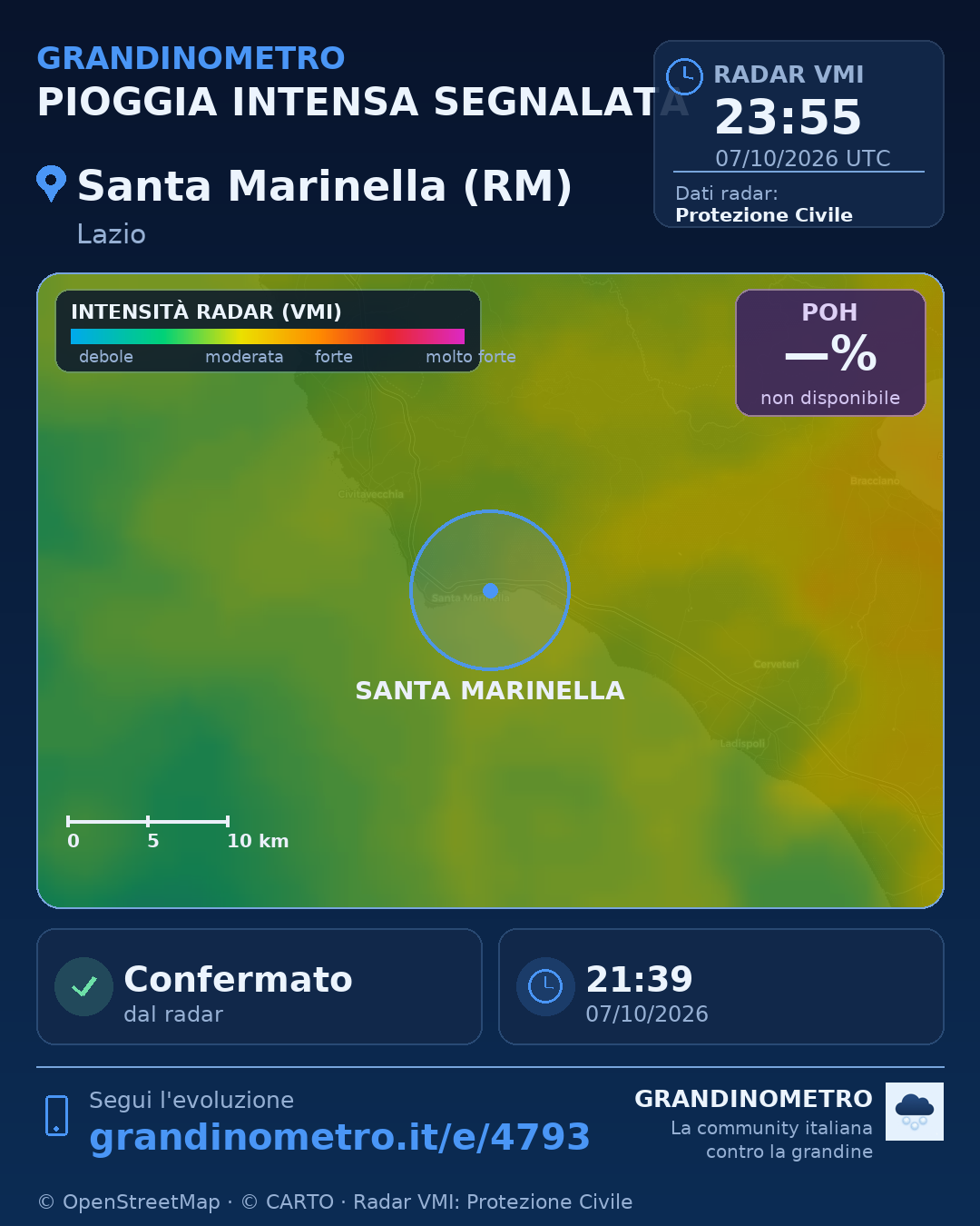 Mappa dell'evento: pioggia intensa a Santa Marinella (RM)