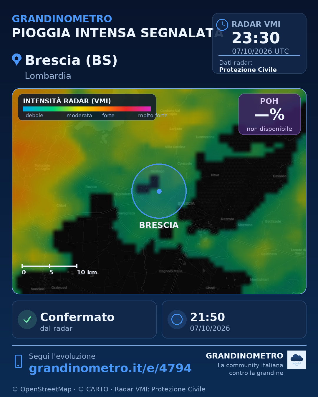 Mappa dell'evento: pioggia intensa a Brescia (BS)