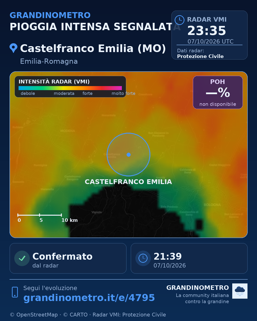 Mappa dell'evento: pioggia intensa a Castelfranco Emilia (MO)