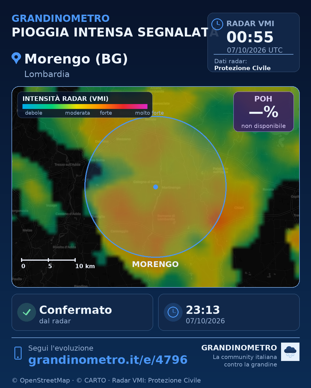 Mappa dell'evento: pioggia intensa a Morengo (BG)