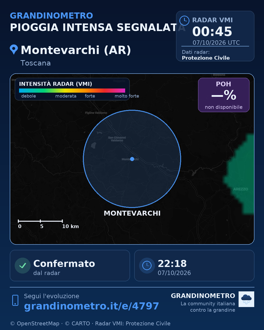 Mappa dell'evento: pioggia intensa a Montevarchi (AR)