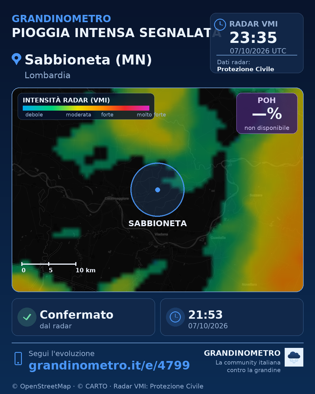 Mappa dell'evento: pioggia intensa a Sabbioneta (MN)