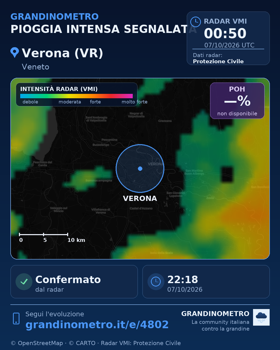 Mappa dell'evento: pioggia intensa a Verona (VR)