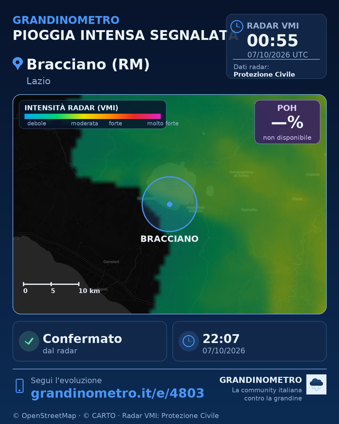 Mappa dell'evento: pioggia intensa a Bracciano (RM)