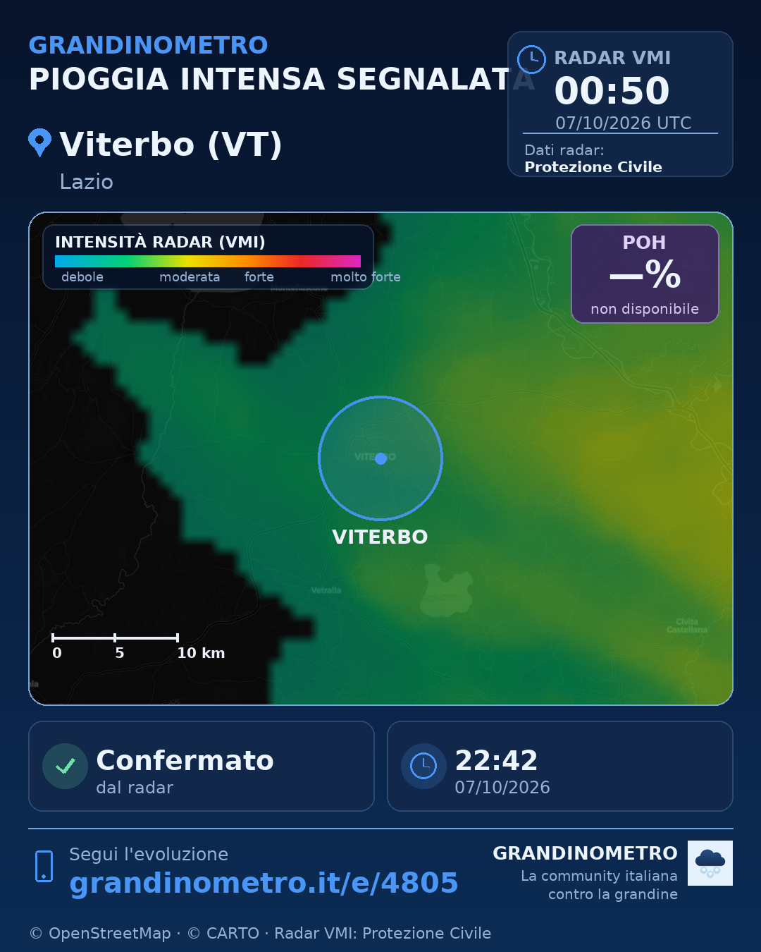 Mappa dell'evento: pioggia intensa a Viterbo (VT)