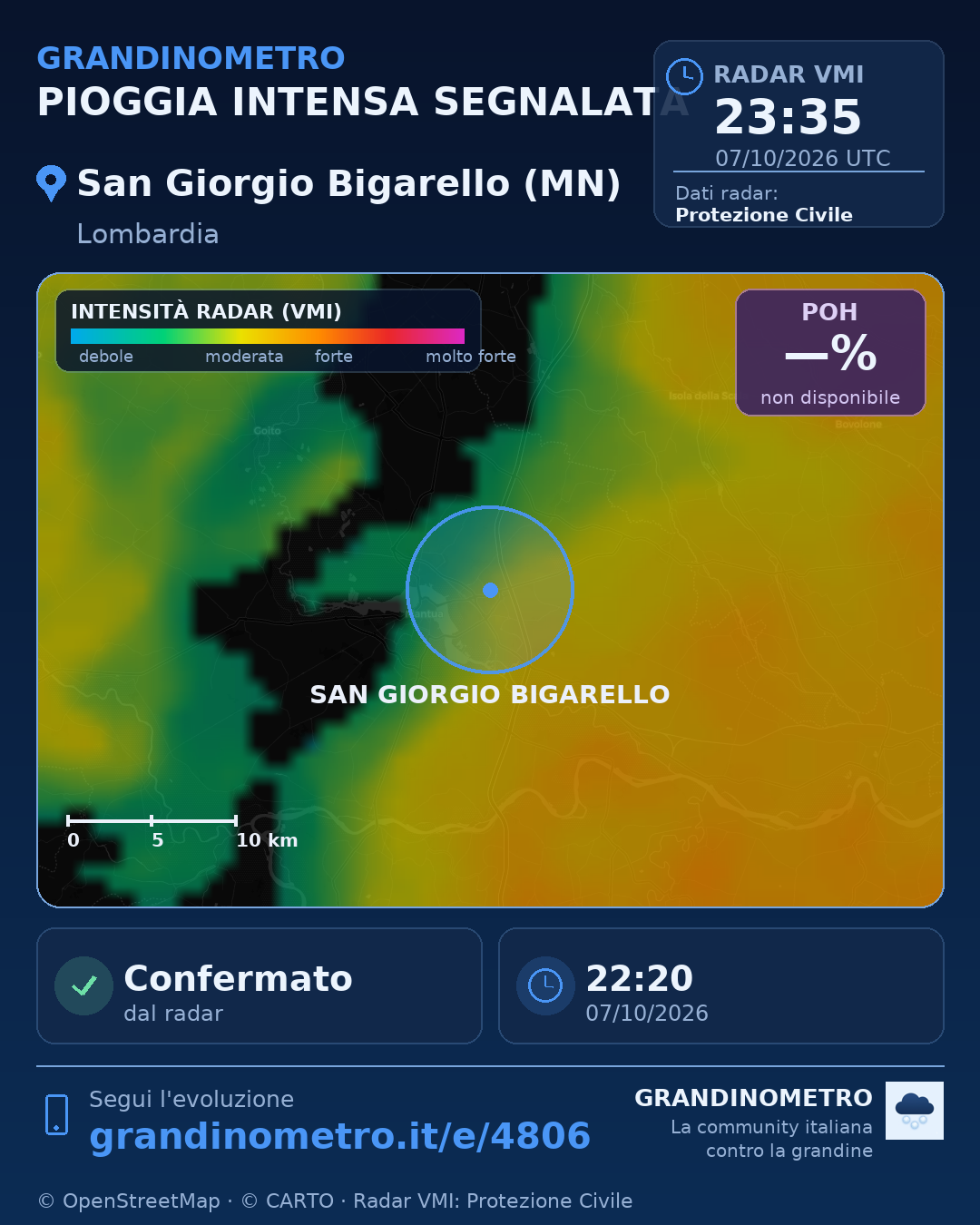 Mappa dell'evento: pioggia intensa a San Giorgio Bigarello (MN)