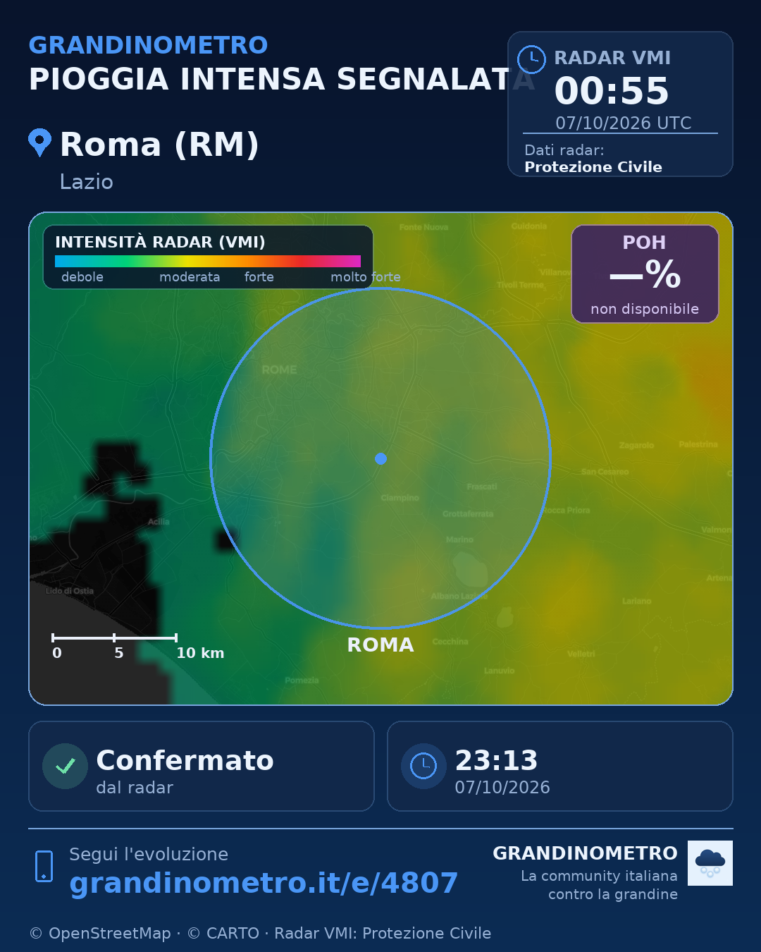 Mappa dell'evento: pioggia intensa a Roma (RM)